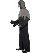 Grim Reaper Costume Adult Black Robe Grey Hood and Chain 2
