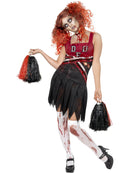 High School Horror Cheerleader Adult Costume Red Zombie Dress and Pom Poms 4