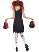 High School Horror Cheerleader Adult Costume Red Zombie Dress and Pom Poms 3