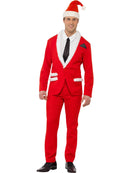 Santa Cool Costume Adult Red Jacket Trousers Hat Mock Shirt and Tie 4