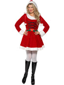 Miss Santa Costume Red Dress and Hood with White Trim 4
