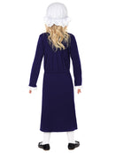 Victorian Poor Girl Costume Blue Dress with White Apron and Mop Cap 3
