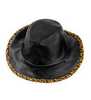 Black Leatherlook Cowboy Hat Withleopard Trim