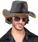 Black Leatherlook Cowboy Hat Withleopard Trim