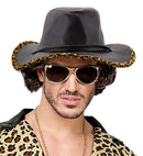 Black Leatherlook Cowboy Hat Withleopard Trim