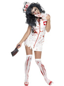 Zombie Nurse Costume Ladies White Dress with Latex Wound Detail 4