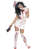 Zombie Nurse Costume Ladies White Dress with Latex Wound Detail 4