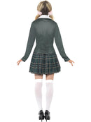 Preppy Schoolgirl Costume Adult Green White Shirt Skirt Blazer and Marabou Hair Ties 3