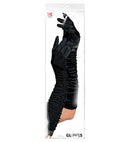 Black Plissé Satin Elastane Gloves 44 Cm