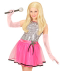 Pink Long Satin Gloves With Strass Trim Child Size