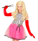 Red Long Satin Gloves With Strass Trim Child Size