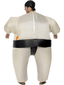 Sumo Wrestler Costume White Inflatable Bodysuit and Black Headpiece 3