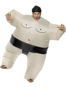 Sumo Wrestler Costume White Inflatable Bodysuit and Black Headpiece 1