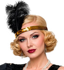 Gold Sequin Headband With 2 Feathers 25 Cm