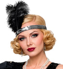 Silver Sequin Headband With 2 Feathers 25 Cm