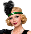 Green Sequin Headband With 2 Feathers 25 Cm