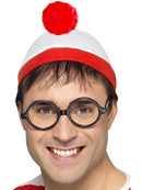 Wheres Wally Instant Kit Adult White Red Bobble Hat and Black Glasses 1