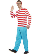 Wheres Wally? Licensed Costume Adult Red White Blue Trousers Top Hat and Glasses 4