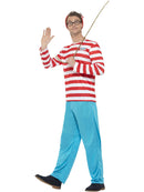Wheres Wally? Licensed Costume Adult Red White Blue Trousers Top Hat and Glasses 1