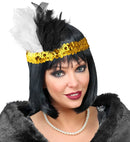 Sequin Charleston Headband With Marabou 5 Colors Ass.