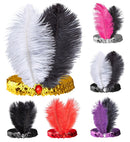 Sequin Charleston Headband With Gem And 2 Feathers 6 Colors Ass.