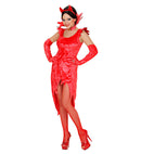 Devil Lady  Velvet Dress, Gloves, Stand-Up Collar With Gem 