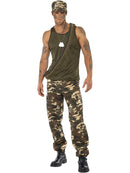 Khaki Camo Costume Adult Vest Trousers Hat 90s Boy Band Style Army Outfit 1