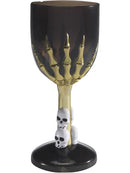 Gothic Wine Glass Adult Black Gold Coloured Skeleton Hand Stem Horror Party Accessory 1
