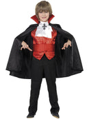 Dracula Boy Costume Kids Black Cape Red Cummerbund Waistcoat and White Cravat 1