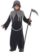 Grim Reaper Costume Kids Black and Grey Hooded Robe with Attached Chain 4