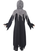 Grim Reaper Costume Kids Black and Grey Hooded Robe with Attached Chain 3