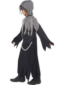 Grim Reaper Costume Kids Black and Grey Hooded Robe with Attached Chain 2