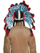 Native American Inspired Headdress Blue Red White Feathers Adult Costume Accessory 3
