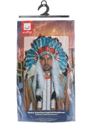 Native American Inspired Headdress Blue Red White Feathers Adult Costume Accessory 4