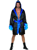 Boxer Costume Adult Black Blue Robe and Shorts Belt and Gloves 4