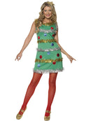 Christmas Tree Costume Ladies Green Festive Dress and Gold Star Headband 1