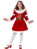 Little Miss Santa Costume Kids Red White Dress with Attached Hood 4