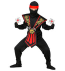 Red Kombat Ninja With Weapons  Jumpsuit, Chestpiece, Belt, Arm & Leg Ties, Mask, Headband, Gloves, 2 Ninja Daggers, 2 Ninja Throwing Stars 