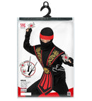 Red Kombat Ninja With Weapons  Jumpsuit, Chestpiece, Belt, Arm & Leg Ties, Mask, Headband, Gloves, 2 Ninja Daggers, 2 Ninja Throwing Stars 