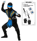 Blue Kombat Ninja With Weapons  Jumpsuit, Chestpiece, Belt, Arm & Leg Ties, Mask, Headband, Gloves, 2 Ninja Daggers, 2 Ninja Throwing Stars 