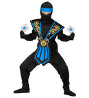Blue Kombat Ninja With Weapons  Jumpsuit, Chestpiece, Belt, Arm & Leg Ties, Mask, Headband, Gloves, 2 Ninja Daggers, 2 Ninja Throwing Stars 