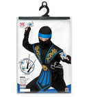 Blue Kombat Ninja With Weapons  Jumpsuit, Chestpiece, Belt, Arm & Leg Ties, Mask, Headband, Gloves, 2 Ninja Daggers, 2 Ninja Throwing Stars 