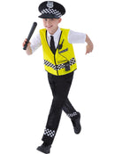Police Boy Costume Kids Yellow Top Black Trousers Hat and Radio Set 4