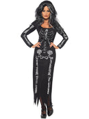 Skeleton Costume Ladies Black Long Tube Dress with Long Sleeves 1