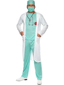 Doctor Costume Green Top Trousers Hat Mask Clear Name Tag White Coat 4