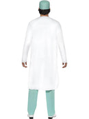 Doctor Costume Green Top Trousers Hat Mask Clear Name Tag White Coat 3