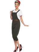 WW2 Land Girl Costume Adult Olive Dungarees White Top Red Scarf 4