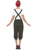 WW2 Land Girl Costume Adult Olive Dungarees White Top Red Scarf 3