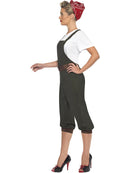 WW2 Land Girl Costume Adult Olive Dungarees White Top Red Scarf 2