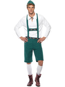 Oktoberfest Costume Adult Green Lederhosen Shorts With Braces White Top and Hat 4